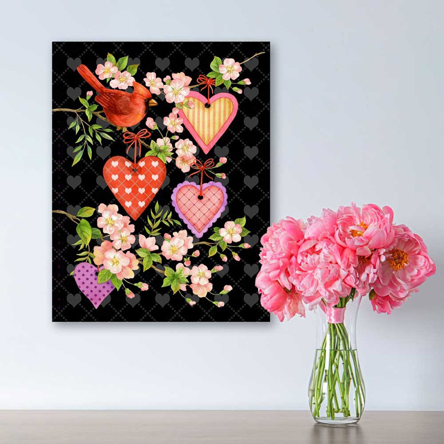 Valentine - Cardinal Hearts Canvas Wall Art