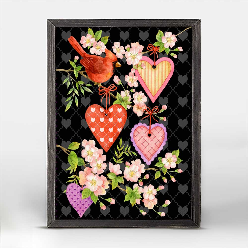 Valentine - Cardinal Hearts Mini Framed Canvas - GreenBox Art