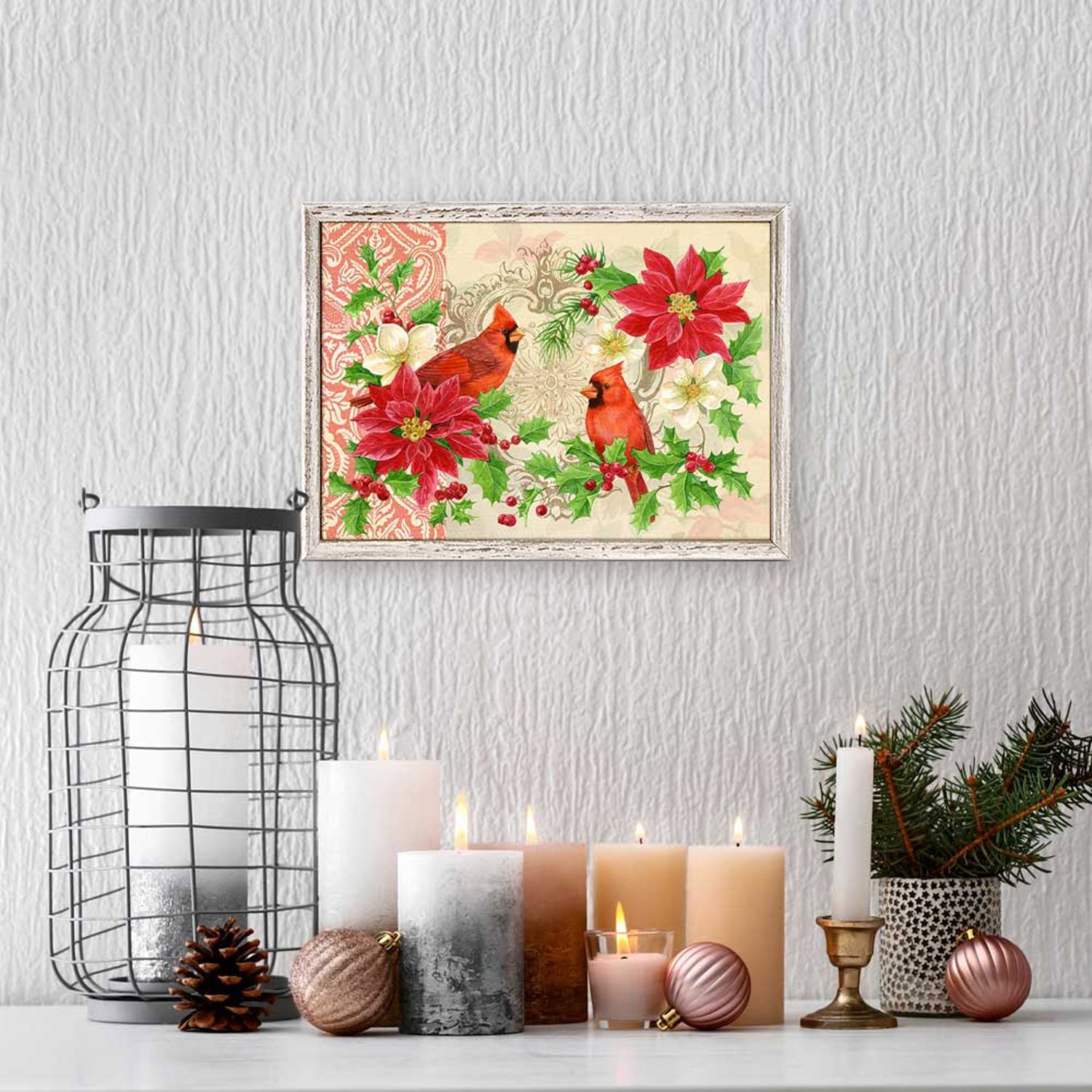 Holiday - 'Tis The Season - Cardinal Pair Mini Framed Canvas - GreenBox Art