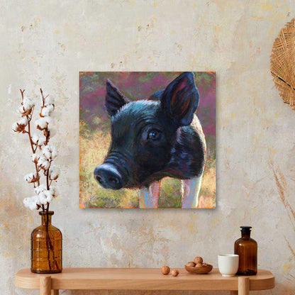 Pastoral Portraits - Black & White Piglet Canvas Wall Art - GreenBox Art