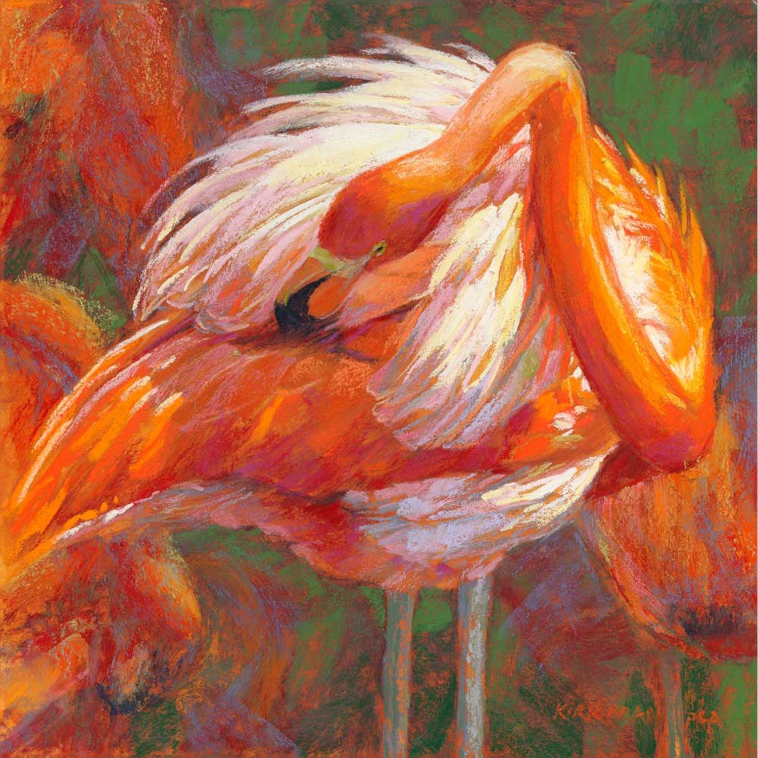 Preening Flamingo Canvas Wall Art - GreenBox Art