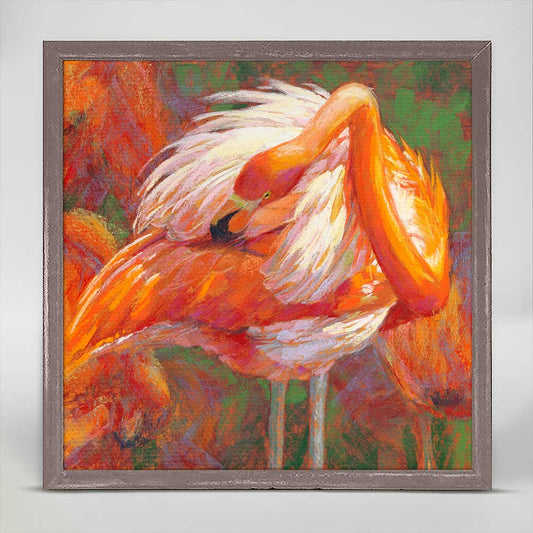 Preening Flamingo Mini Framed Canvas