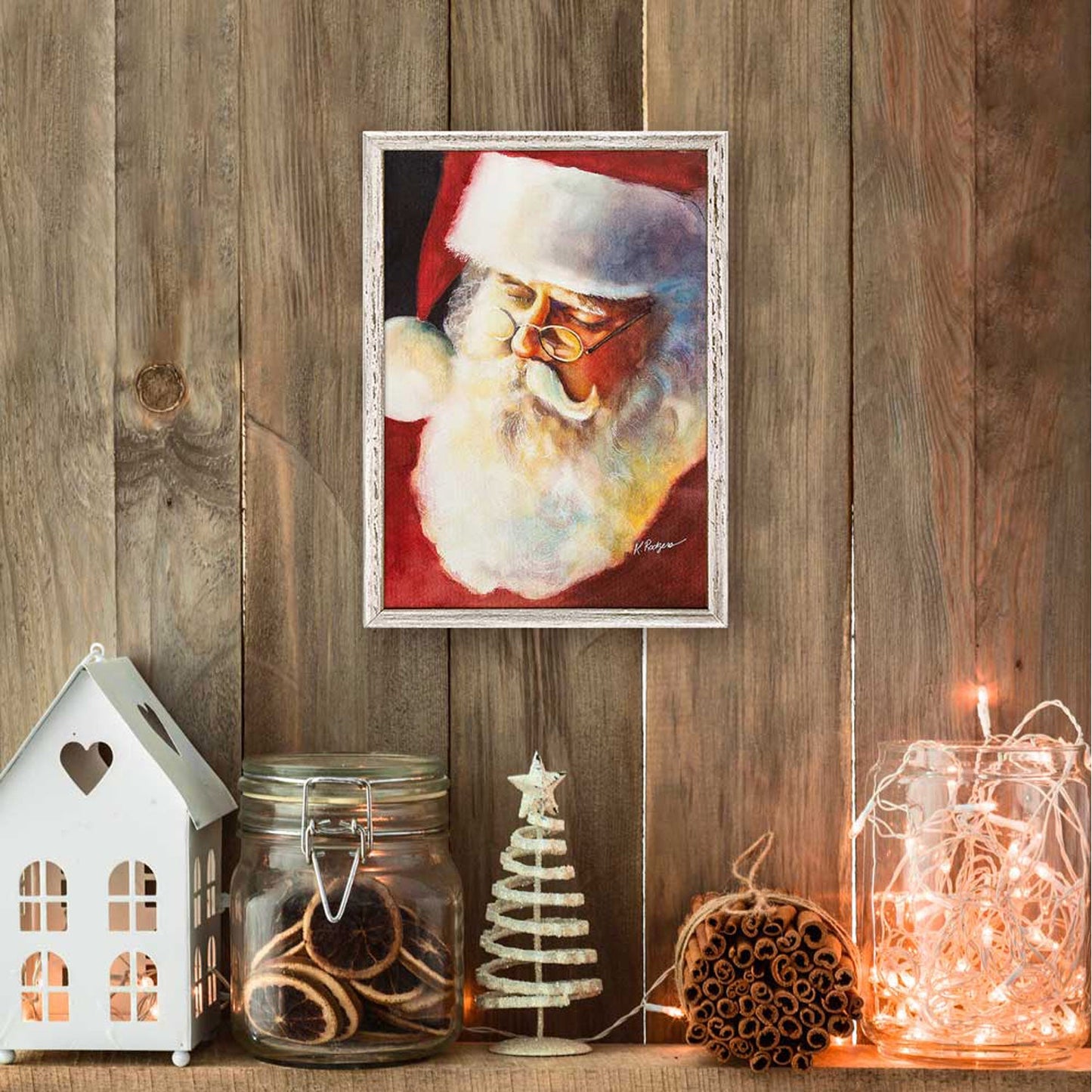 Holiday - Sleeping Santa Mini Framed Canvas - GreenBox Art