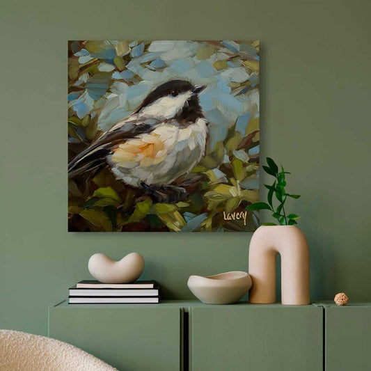 Chickadee In Bush Canvas Wall Art - GreenBox Art