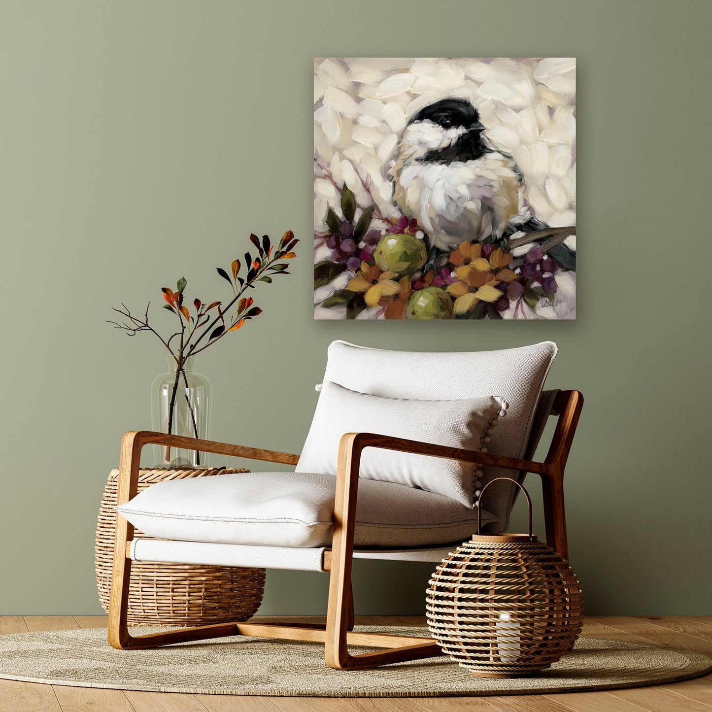 Chickadee With Lime Canvas Wall Art - GreenBox Art