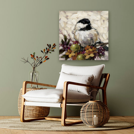 Chickadee With Lime Canvas Wall Art