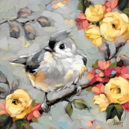 Tufted Titmouse On Gray Canvas Wall Art
