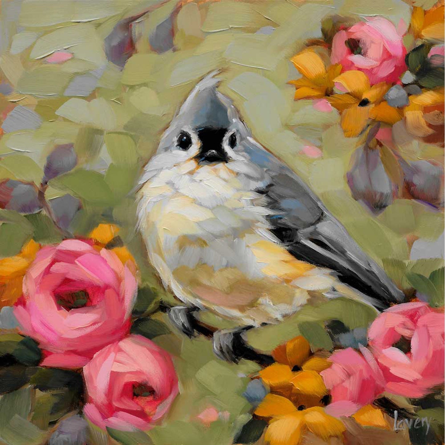 Tufted Titmouse On Green Canvas Wall Art