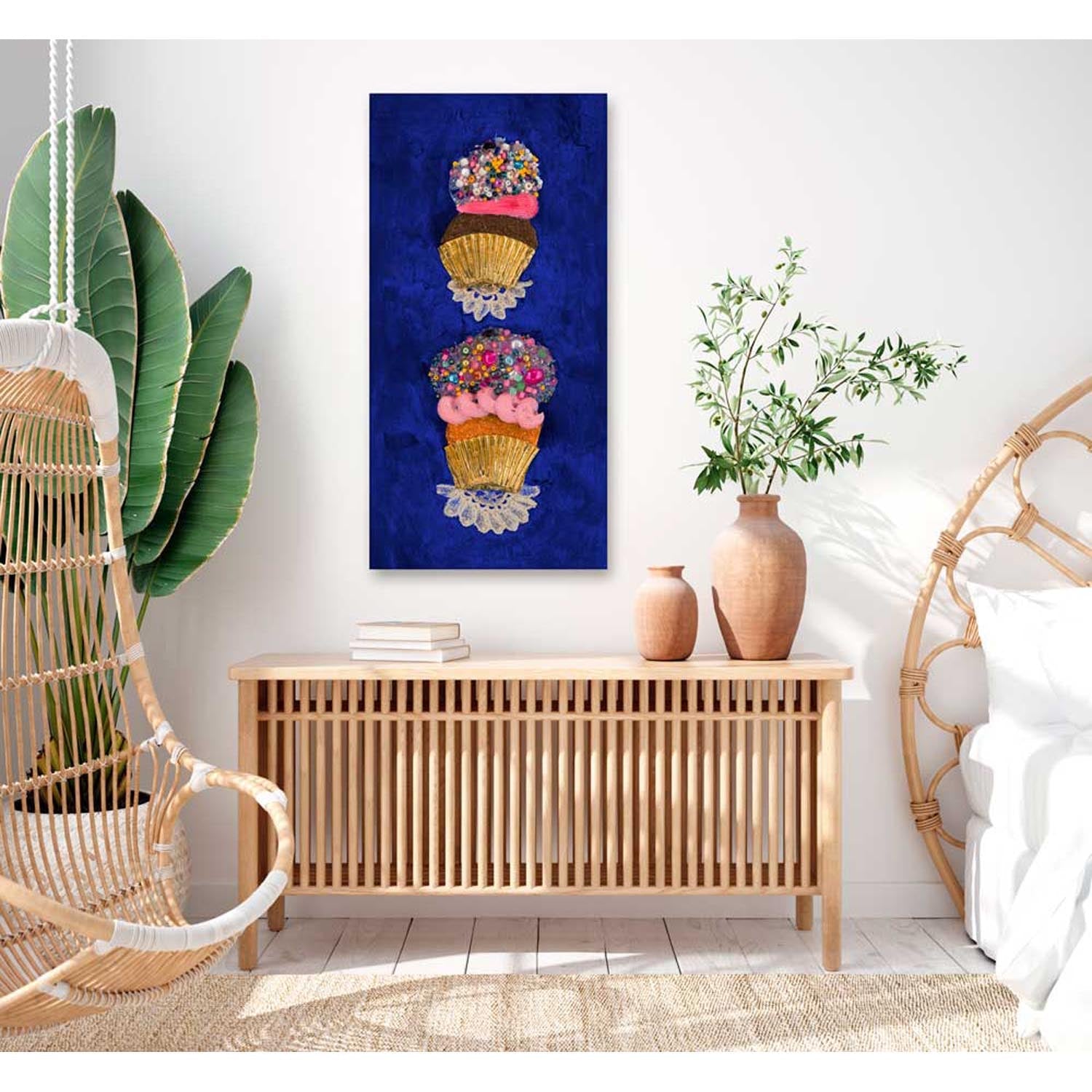 Cupcake Stack - Blue Canvas Wall Art - GreenBox Art