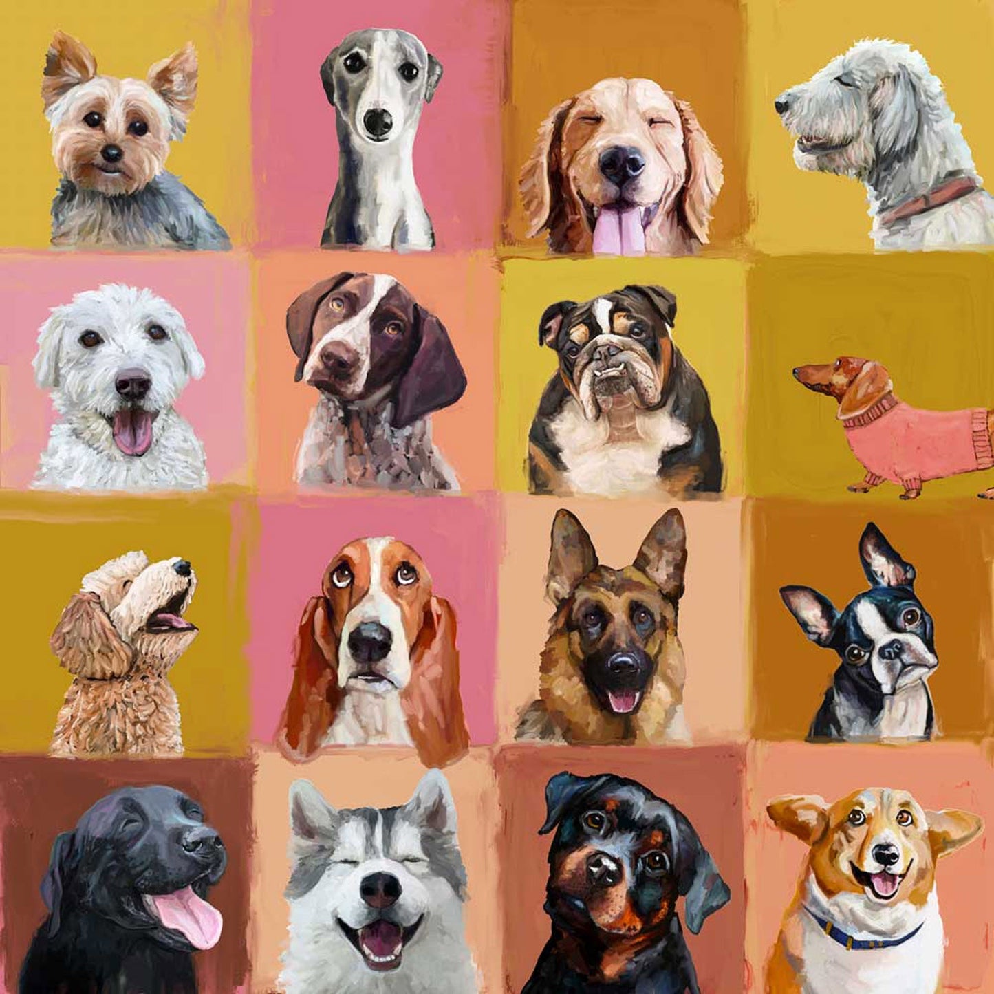 Colorblock Dogs Canvas Wall Art