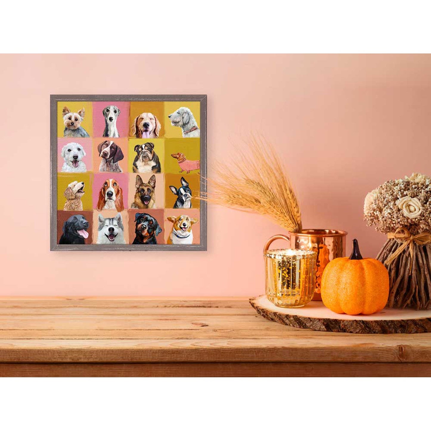 Colorblock Dogs Mini Framed Canvas