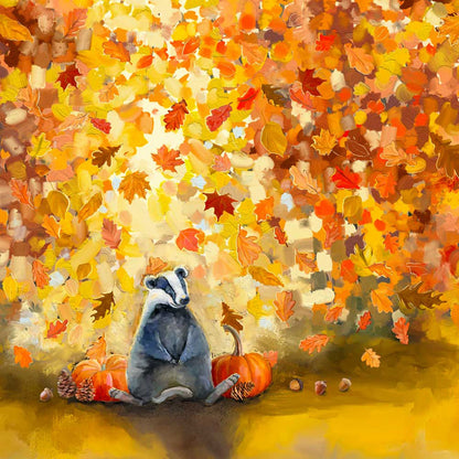 Fall - Autumn Badger Leaves Canvas Wall Art - GreenBox Art