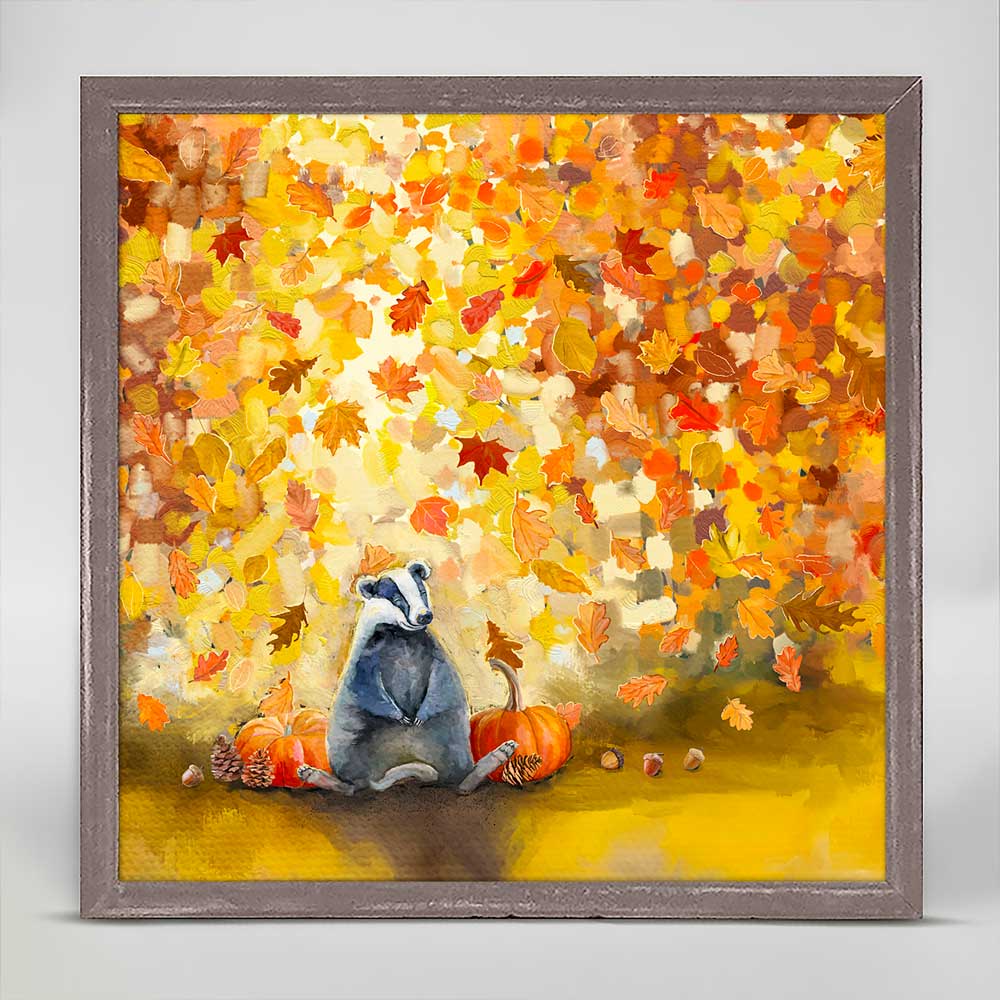 Fall - Autumn Badger Leaves Mini Framed Canvas - GreenBox Art