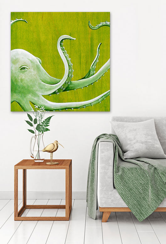 Green Octopus Canvas Wall Art - GreenBox Art