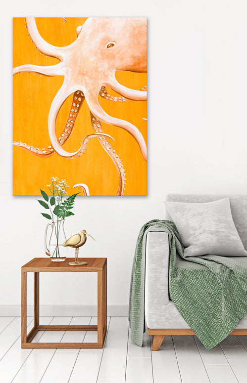 Orange Octopus Canvas Wall Art - GreenBox Art