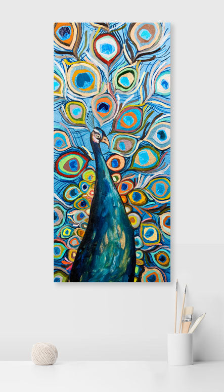 Peacock - Metallic Ocean Blue Canvas Wall Art - GreenBox Art