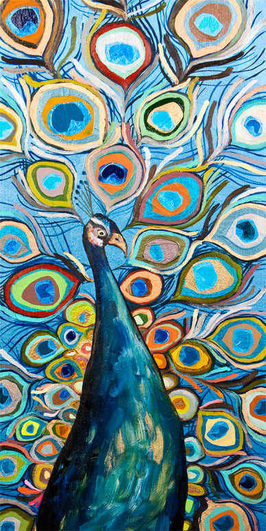 Peacock - Metallic Ocean Blue Canvas Wall Art - GreenBox Art