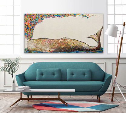 Whale Spray in Antique White Canvas Wall Art