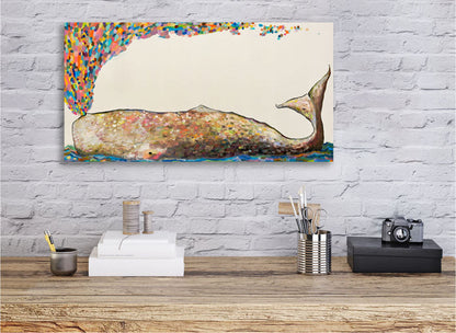 Whale Spray in Antique White Canvas Wall Art