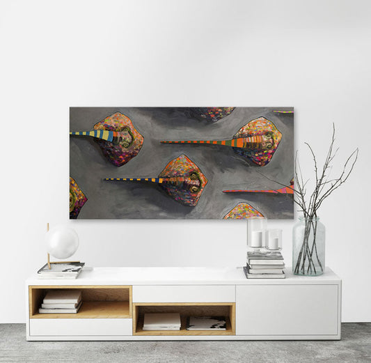 Stingrays In Racing Stripes Canvas Wall Art - GreenBox Art