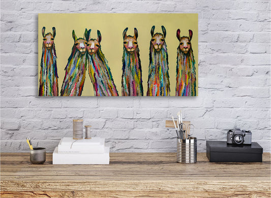 Six Lively Llamas Canvas Wall Art - GreenBox Art