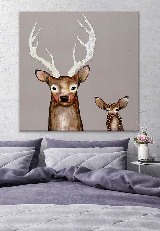 Frosted Buck and Baby Canvas Wall Art - GreenBox Art