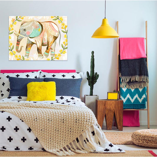 Wild Flower Elephant Canvas Wall Art