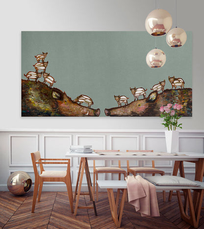 Wild Boar Baby Pile Canvas Wall Art - GreenBox Art