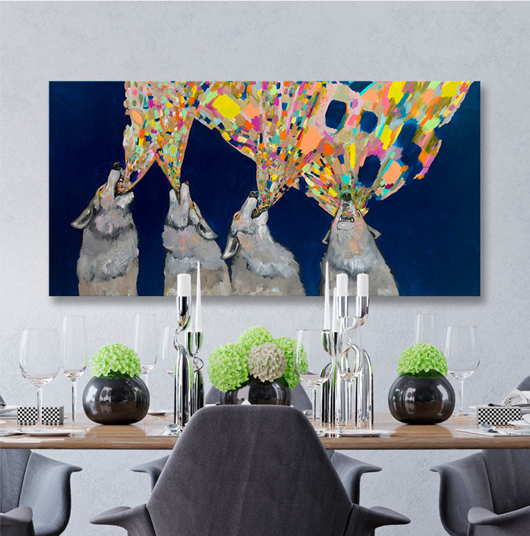 Four Wolves Howling Canvas Wall Art - GreenBox Art