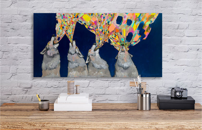 Four Wolves Howling Canvas Wall Art - GreenBox Art