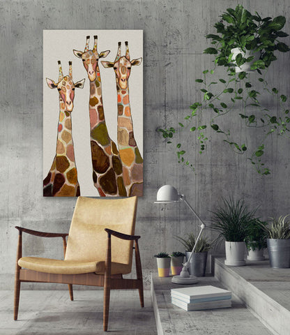 Three Giraffes on Cream Canvas Wall Art