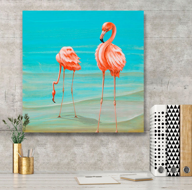 Flamingos On Vacation Canvas Wall Art - GreenBox Art