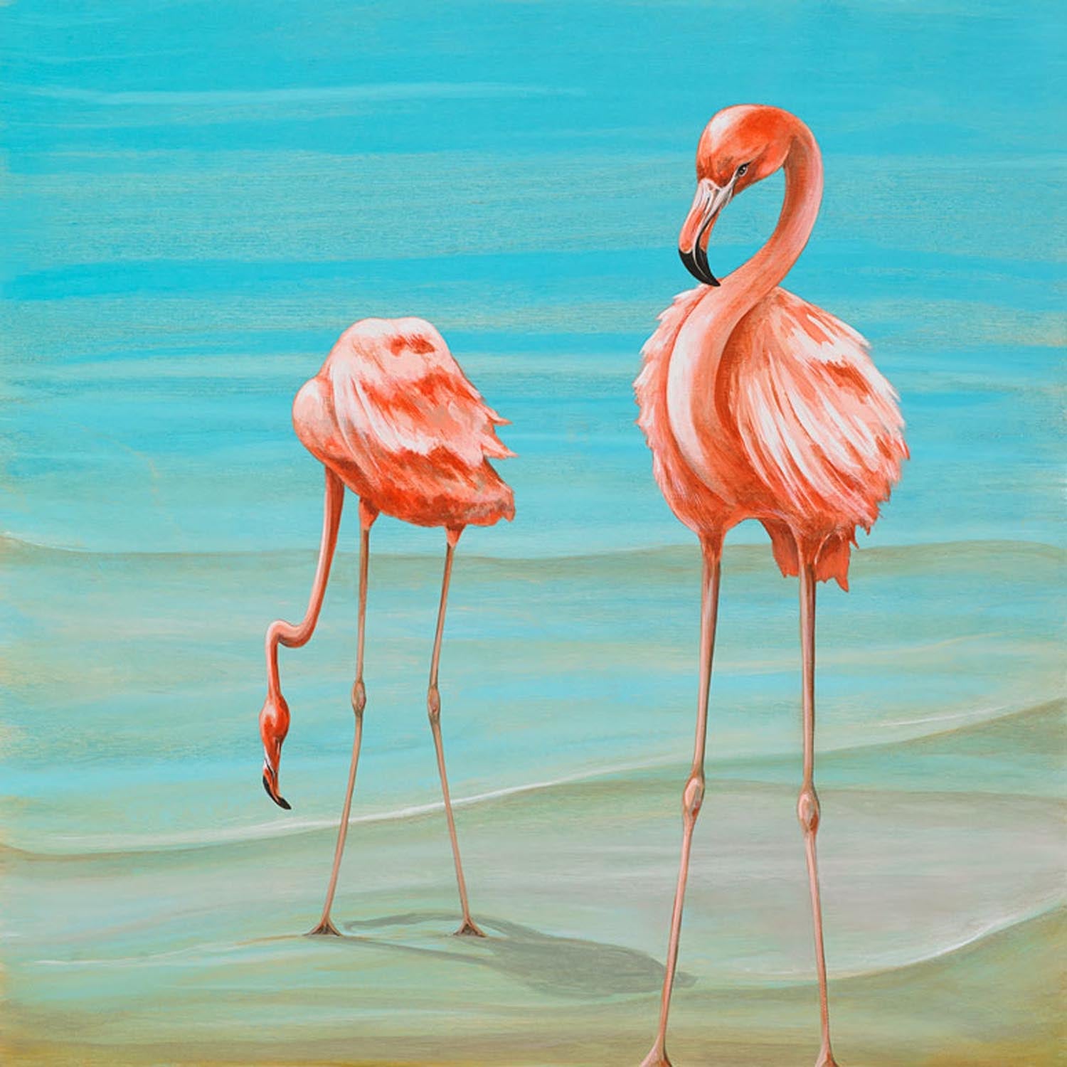 Flamingos On Vacation Canvas Wall Art - GreenBox Art