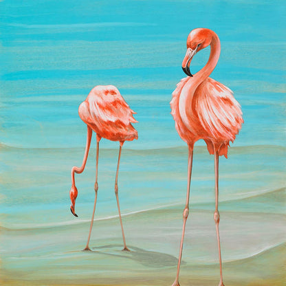 Flamingos On Vacation Canvas Wall Art