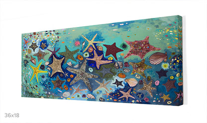 Metallic Starfish Canvas Wall Art