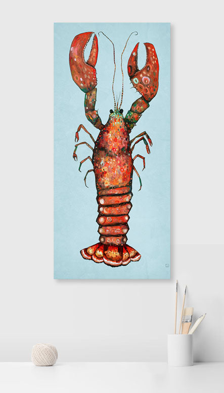 Lobster On Blue Canvas Wall Art - GreenBox Art