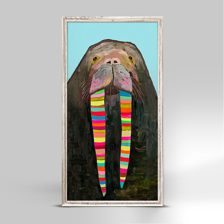 Designer Walrus on Bright Blue Mini Framed Canvas