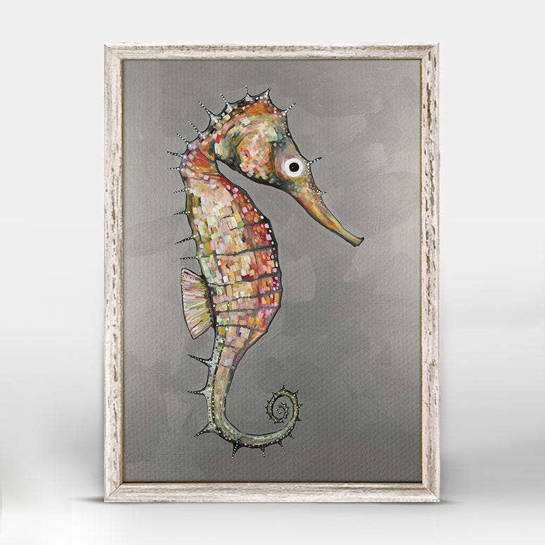 Floating Seahorse Silver Mini Framed Canvas