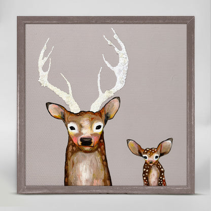 Frosted Buck and Baby Mini Framed Canvas - GreenBox Art