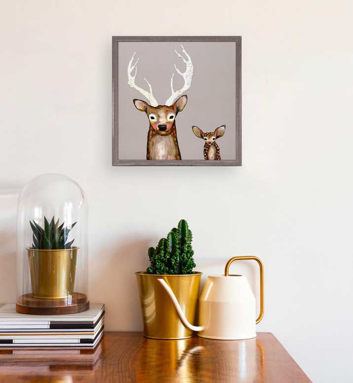 Frosted Buck and Baby Mini Framed Canvas - GreenBox Art