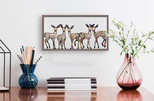 5 Dancing Fawns Mini Framed Canvas