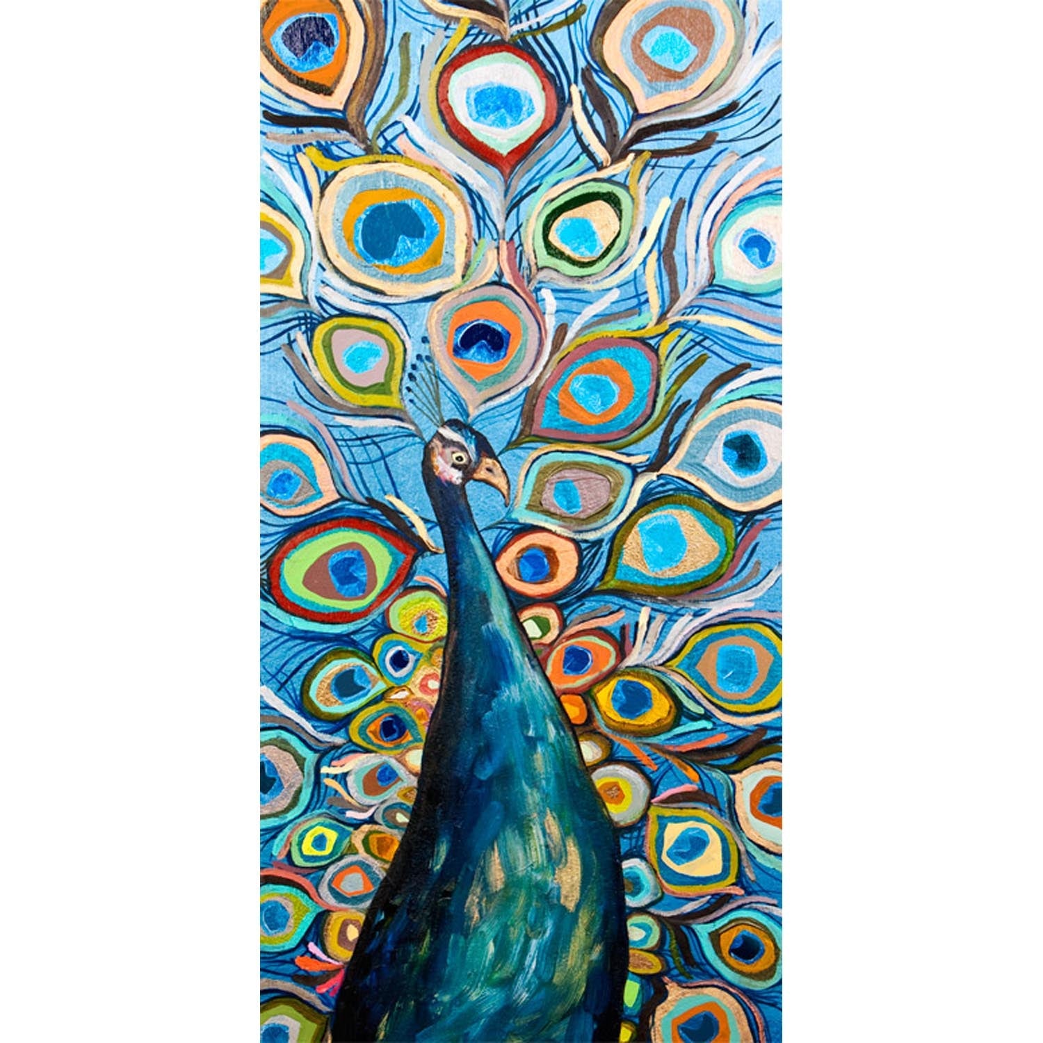 Peacock - Metallic Ocean Blue Canvas Wall Art - GreenBox Art