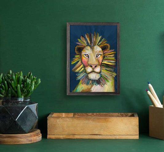 Wild Lion On Blue Mini Framed Canvas