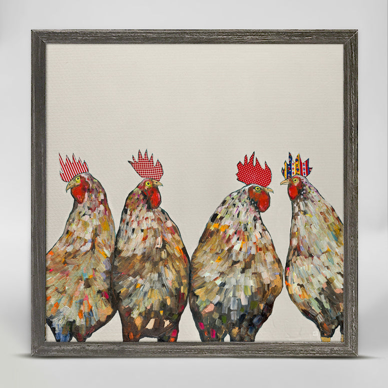 Roosters On Cream Mini Framed Canvas