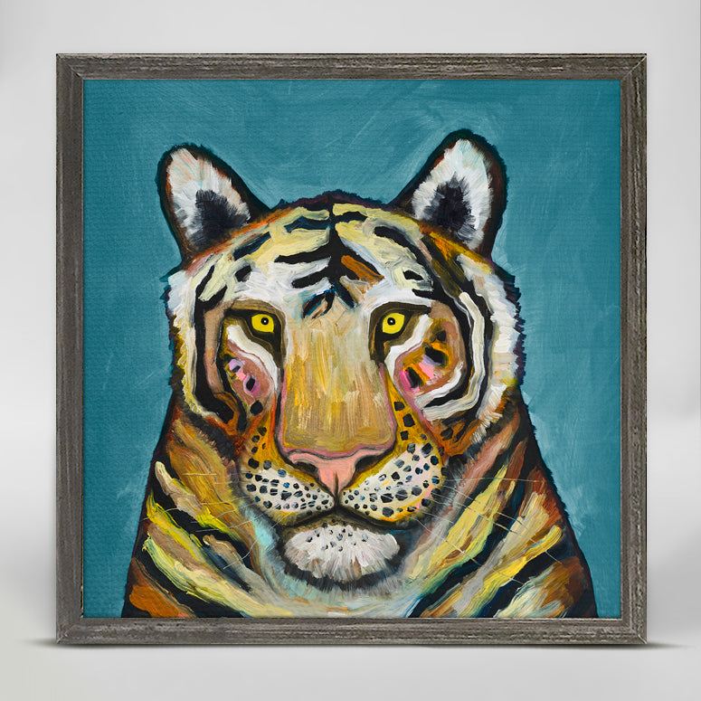 Tiger On Cerulean Mini Framed Canvas - GreenBox Art