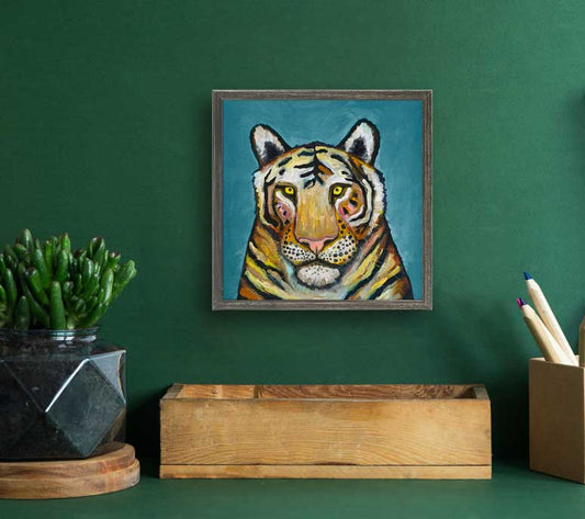 Tiger On Cerulean Mini Framed Canvas - GreenBox Art