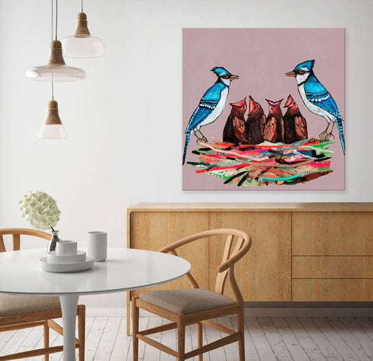 Cowbirds And Nest Canvas Wall Art - GreenBox Art