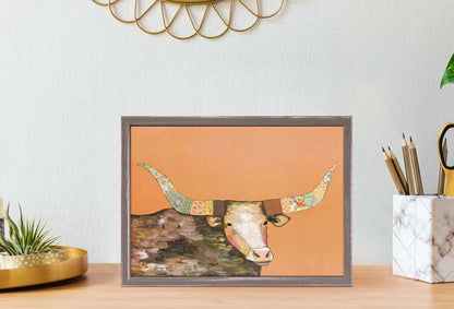 Longhorn On Orange Mini Framed Canvas