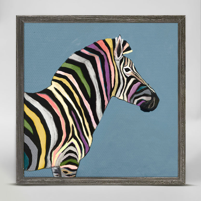 Wild Zebra On Blue Mini Framed Canvas - GreenBox Art