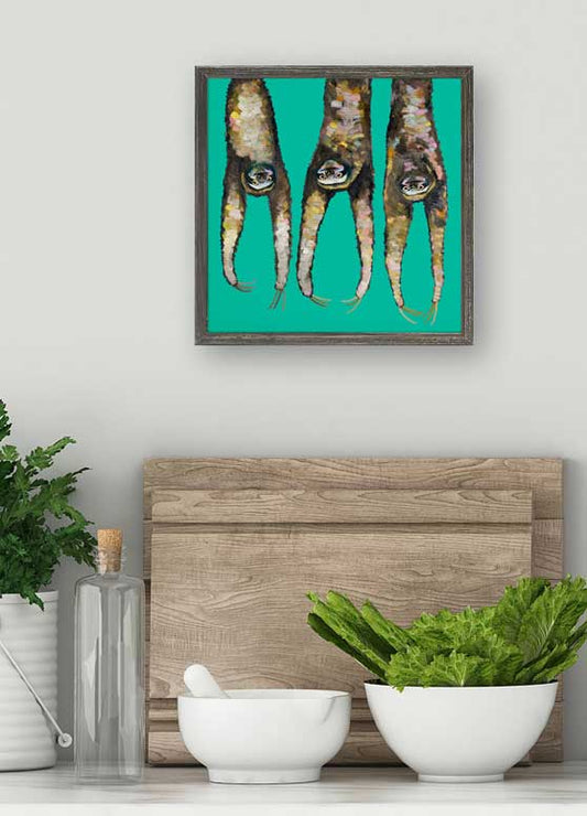 Sloths Hanging Out On Bright Teal Mini Framed Canvas - GreenBox Art